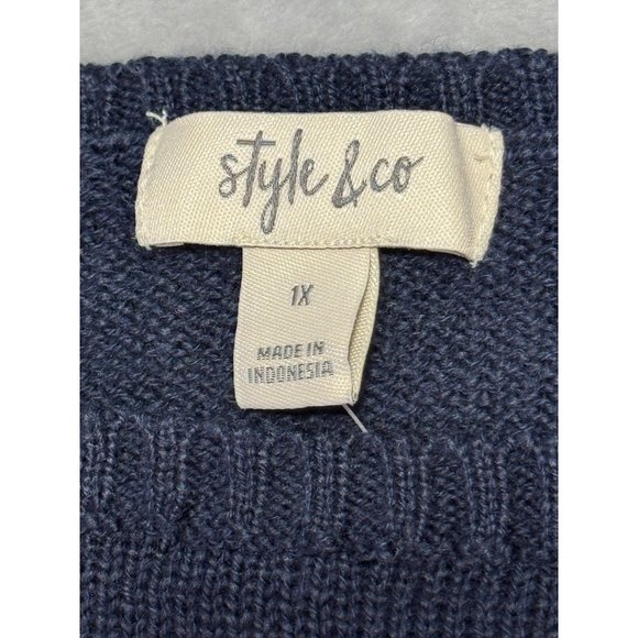 Style & Co Womens size 1X Navy Ribbed Trim Long Sleeve Sweater - Picture 13 of 16